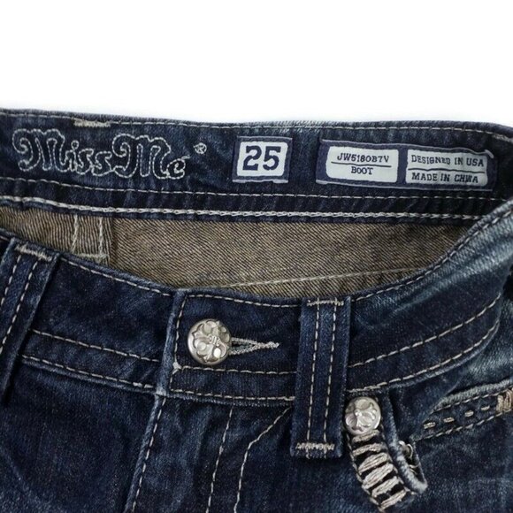 Miss Me JW5180B7V Medium Stonewash Distressed Bootcut Denim Jeans Womens 27 - Picture 13 of 16